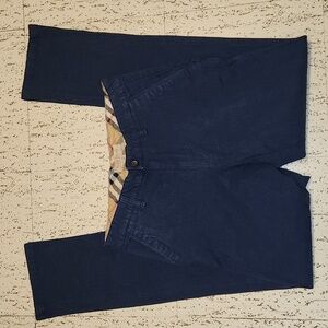 Burberry London Navy Blue Corduroy Casual Straight Slim Fit Dress Pants Vintage